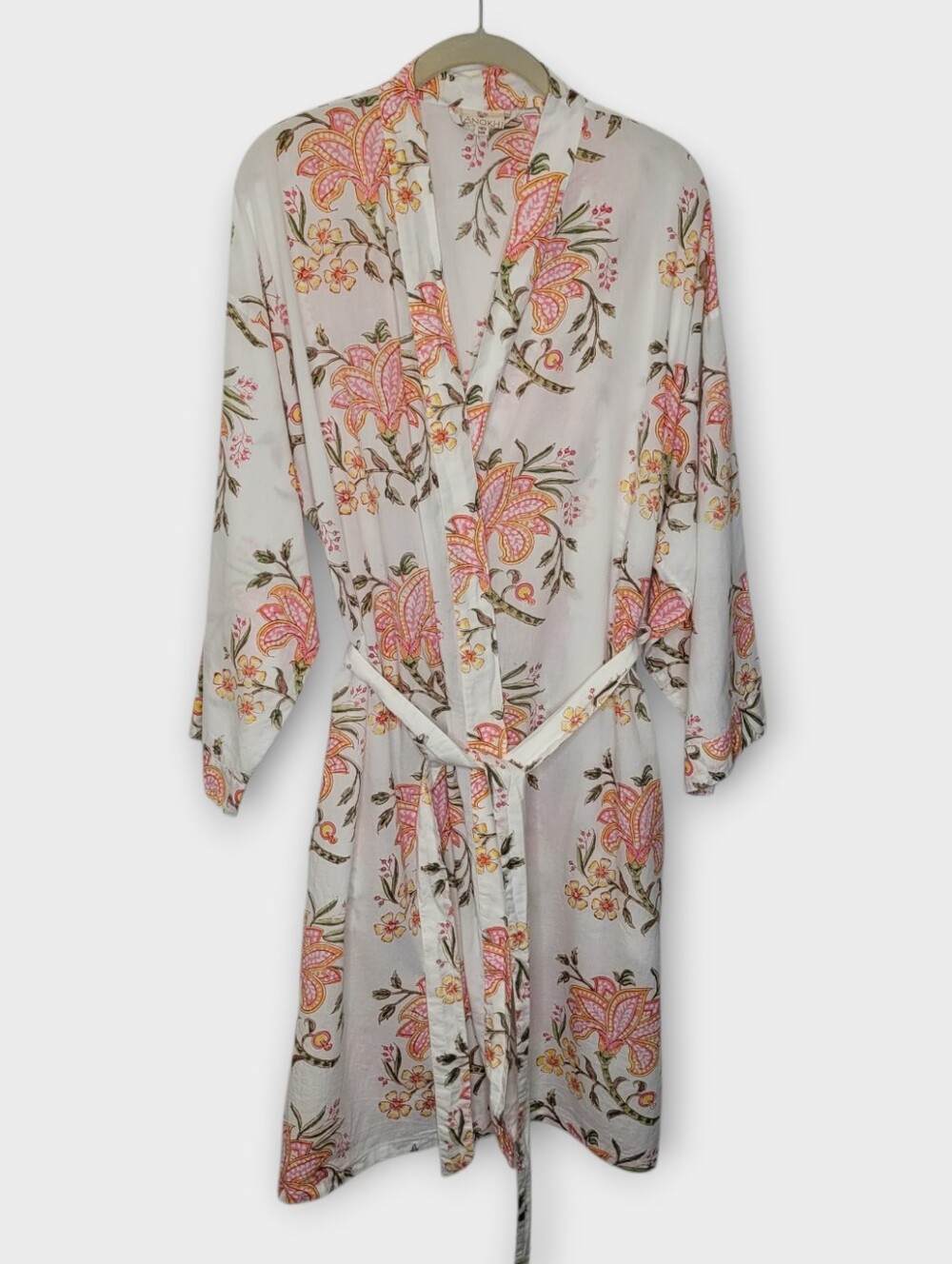 Anohki Cotton Printed Robe One Size White Floral